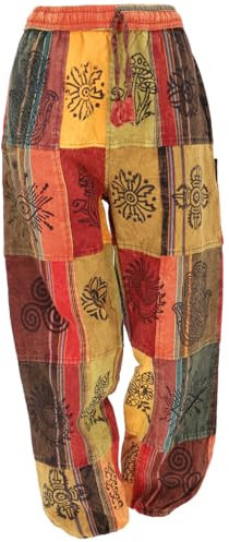 GURU SHOP Patchwork Stonewash Yogahose, Unisex Goa Baumwoll Hose - Orange, Herren, Baumwolle, Size:XXL
