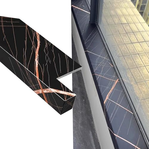 Fensterbank-Abdeckung im Marmor-Stil, für Fenstersims, 180 x 40 cm, Schwarz