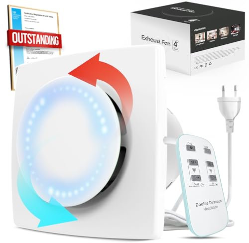 BUMSOU Extracteur d'Air 100 mm, Bidirectionnel, 6 Vitesses, Voyant Lumineux, Télécommande 433 MHz, Ventilation Extracteur dAir avec Fonction Mémoire, VMC Salle de Bain Silencieux Moteur sans Balais DC