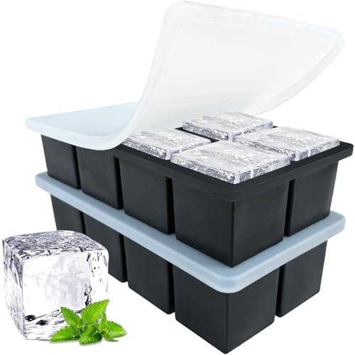 Large Ice Cube Tray for Whiskey: 2inch Large Square Ice Grid Big Silicone Ice Trays - 2Pack Silicone Old Fashioned Ice Cube Trays - 2inch Huge Cubed Ice Trays for Whiskey, Cocktails & Drinks