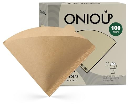 ONIOU Lot de 100 filtres à café non blanchi taille 02 – Filtres coniques jetables en papier pour goutte-à-café V60 de 1 à 4 tasses, marron naturel