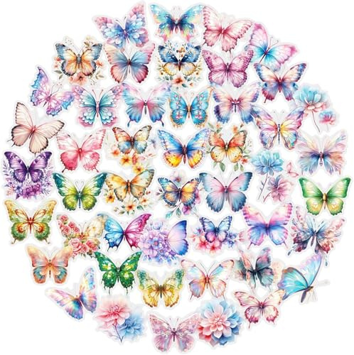 50 Stück Bunte Schmetterling Sticker Frühling Schmetterling Aufkleber Wasserfeste Kinder Wanddeko für Tassen, Gepäck, Skateboards, Computer, Schreibwaren, DIY-Dekoration für Handbücher