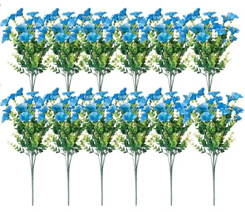 12 Bündel Künstliche Blumen Balkon Kunstblumen, Wetterfest Kunstpflanzen Außenbereich Büsche Plastik Blumenstrauß, Sträucher Pflanzen Zum Aufhängen Für Innen Außenbereich Garten Balkonkasten (Blau)