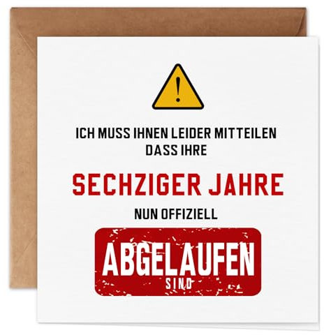 Giftota Lustige Geburtstagskarte 60 Mann Frau(inkl. Kraftpapier Umschlag), Humorvolle Grußkarte mit einzigartigen Designs, Schöne Geschenkkarte für Freunde, Kollegen, Familienmitglieder