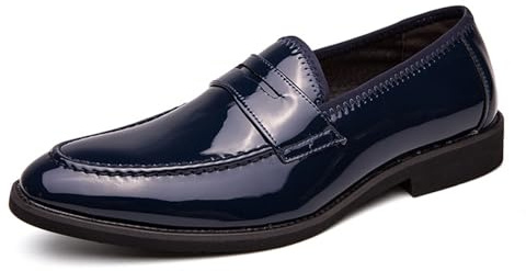 Mocassini Scarpe Eleganti da Uomo in Vernice, Casual E Slip-On, da Sposa E da Lavoro,Blu,38 EU