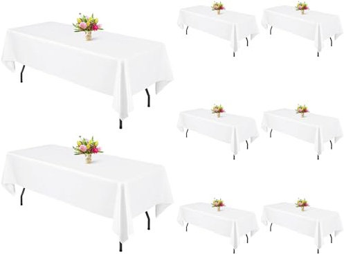 8 Stück Weiße Rechteckige Tischdecken 153x260 cm (für 1,80-m-Tische), waschbarer Polyester, für Feste & Bankette (Weiß)