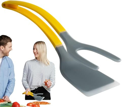 Espátula Volteadora de Huevos | 2 en 1 Espátula y Pinzas,Utensilio de Cocina con Mango Ergonómico para Desayuno Tortillas Pescado Barbacoa Tostadas Panqueques