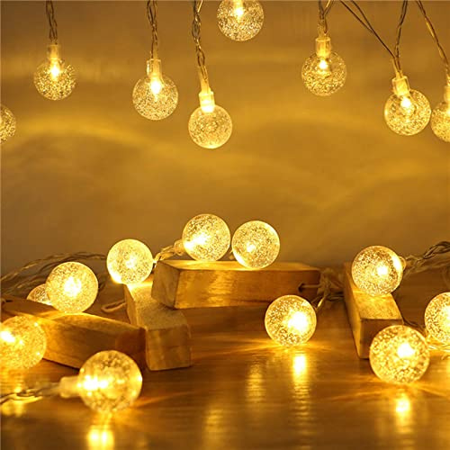LILIIN Kristall Lichterkette Kugel LED Lichterketten Warmweiß, Deko Leuchte mit 8 Modi Wasserdicht IP44 Innen und Außen Lichter für Garten Terrasse Party Balkon Deko(10M, 80LEDs)