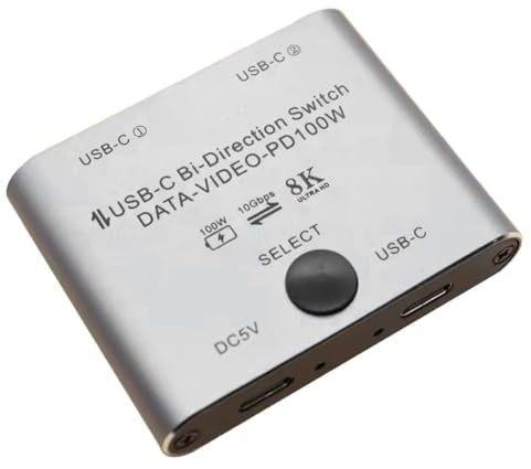 Qusedwey Bidirektionaler USB-C-Switch-Splitter, 8K USB-C-Switcher KVM 8K 60 Hz 4K 144 Hz Video für Mehrere Quellen, Keine USB-C-Leitung