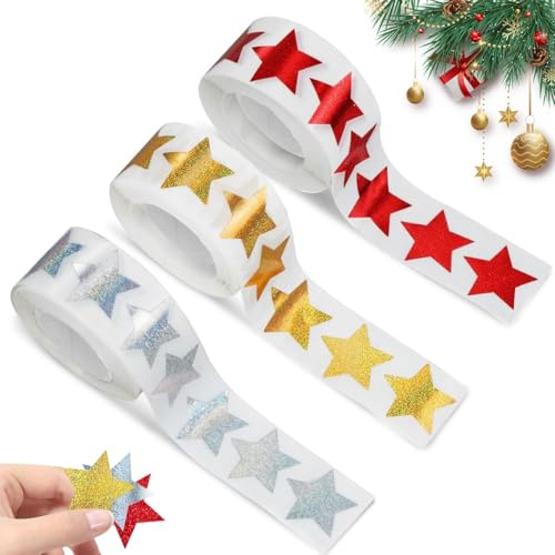 GTJEOI 1500 Stück Sterne Aufkleber Gold Silber Rot, 2.5 cm Aufkleber Weihnachten Sterne, Belohnung Sticker für Kinder, aufkleber selbstklebend sterne für Scrapbooking Grußkarten Geschenke