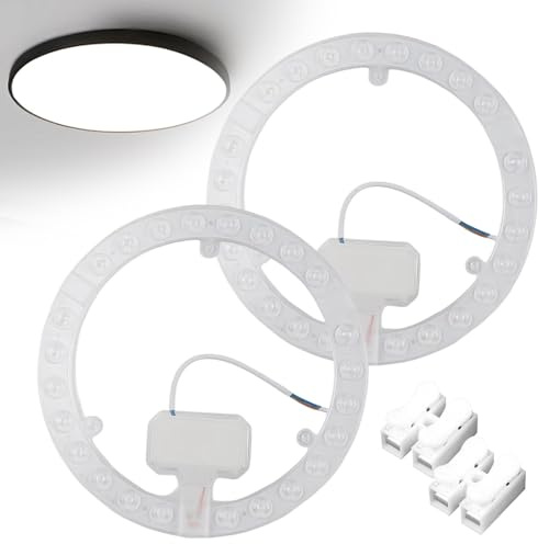 VEGOATY 2 Stück Umrüstsatz mit Magnet Weiß Abstrahl: 24W LED Umrüstplatine mit Klemmenblöcke, Durchmesser 19 cm Runde Ringlampe Umrüstset mit Magnethalter für Deckenleuchten und Wandleuchten
