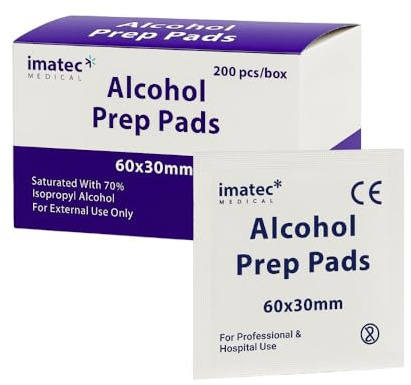 Alcohol Wipes/Pads/Swabs, 200 Pack, Sterile - Individually Wrapped - 70% Isopropyl -Skin Preparation Wipes • Clinic • First Aid • Home Use - Imatec Medical