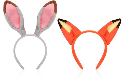 MWOOT Hasenohren Fuchsohren Haarreif, 2 Pcs Partner Haarreifen Kostüme, Fuchs Hasen Haarreif, Niedlich Plüsch Tierohren Haarreife für Damen Herren, Karnevalskostüm, Cosplay