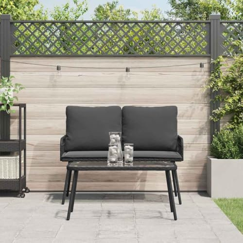 Ziaphsol Garten Essgruppe 2-teilig, Schwarz Poly-Rattan, Outdoor Möbel Set mit Tisch & Bank, für Terrasse, Balkon, Essbereich