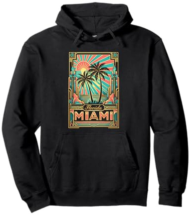 Miami Florida Art Déco Palmier Coucher de Soleil Tropical Sweat à Capuche