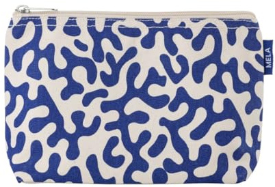 Kosmetiktasche groß - Kosmetik Organizer für Damen & Herren - Reise Kulturbeutel mit Muster - 100% Bio Baumwolle - Großes Hauptfach - GOTS, Grüner Punkt Zertifiziert (Greige/Blue Coral Print)