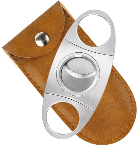 1PCS Cigar Cutter, Double Blade Stainless Steel Cigar Cutter with 1 Leather Storage Bag, Compatible with Most Sizes, As a Gift for Men, Cigar Lovers on Birthdays, Anniversaries