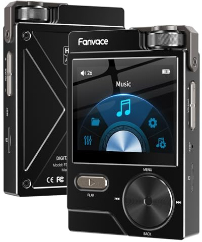 Fanvace HiFi MP3 Player, Lossless High-Resolution Digital Audio Music Player, Portable Audio Player, DSD DAC FLAC Player, 192Khz/24bit, 64GB Portable Audio Player, Support up to 256GB