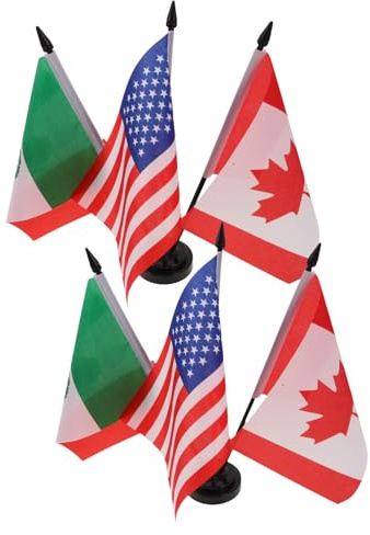 WRITWAA Ensemble De 2 Lot de Set de Petits Drapeaux de Bureau Mexique et Canada, Décoration de Bureau Portable en Plastique et Tissu, Style Vibrant pour Événements Internationaux