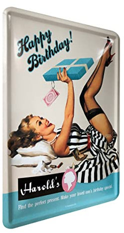 Nostalgic-Art Retro Blechpostkarte, Happy Birthday – Geschenk-Idee für Nostalgie-Fans, Blechpostkarte, Mini-Blechschild im Vintage-Design, 10 x 14 cm