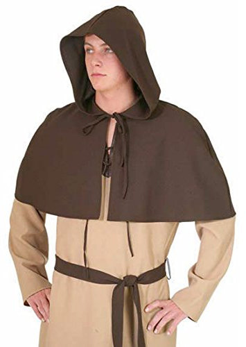 NET TOYS Mittelalter Gugel braun Mönch Kapuze Gugl Priester Kirche Kopfbedeckung Schultern Gugeln Schulterumhang Hut