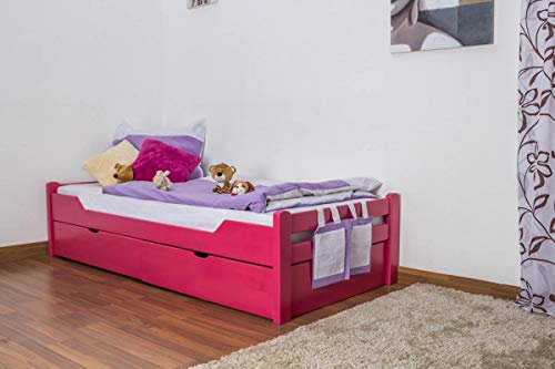 Kinderbett/Jugendbett Easy Premium Line K1/1n inkl 2 Schubladen und 2 Abdeckblenden, 90 x 200 cm Buche Vollholz massiv Rosa