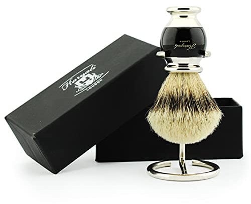 Blaireau de rasage moderne silvertip en poils de blaireau de grande qualité avec support de brosse Noir/argenté