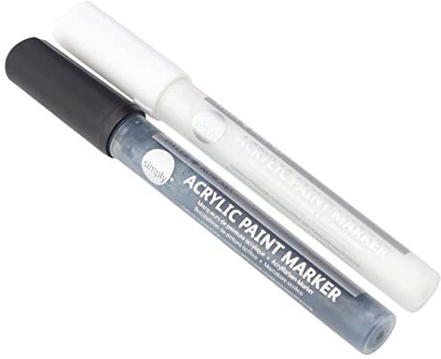 Daler Rowney Simply Acryl-Metallic-Marker-Set, schwarze und weiße Marker, mehrere Oberflächen, auf Wasserbasis, 2-3 mm Spitze, ideal für Einsteiger Künstler und Hobbyisten