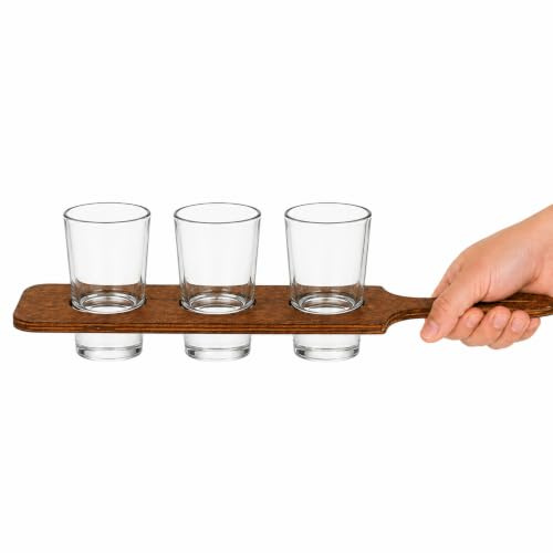 Drinkstuff Wooden Beer Flight Paddles – Pack of 10 – Holds 3 Taster Glasses Each, Dark Stain Poplar Plywood Beer Tasting Boards for Pubs, Bars, Festivals & Parties – Glasses Not Included