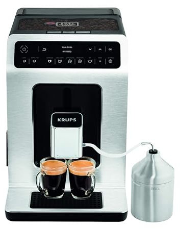 Krups Evidence Kaffeevollautomat mit Milchschaumdüse, 15 Getränke, Extra-Dark-Funktion, 2-Tassen-Funktion, Kaffeemaschine, Silber/Schwarz, EA891D10