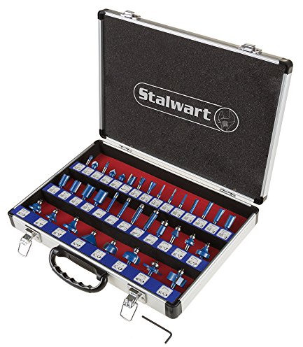 35-Piece Router Bits Set - Carbide Woodworking Tool Kit for Home Improvement - Includes Allen Wrench and Aluminum Carrying Case by Stalwart (Silver)