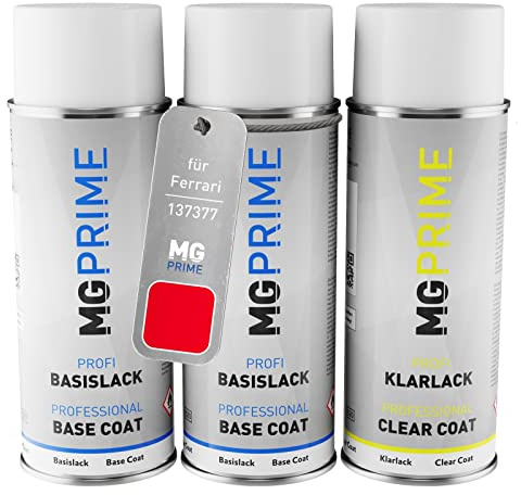 MG PRIME Bombes de peinture pour Ferrari 137377 Rosso Scuderia + vernis | Peinture voiture, Kit peinture de fond + base + vernis, bombes aérosols 400ml