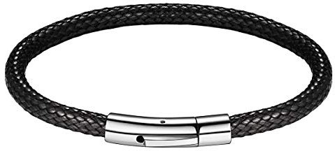 FOCALOOK Herren personalisiert Armband Braun Kordelarmband 5mm geflochten Lederarmband Wachsschnur Armband 18cm Armkette mit Edelstahl Verschluss für Jungen wasserdichter Modeschmuck tolles Geschenk