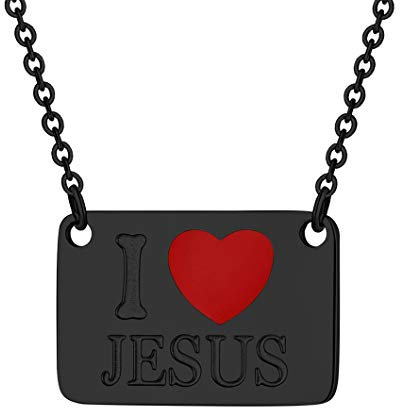 Richsteel 316L Edelstahl schwarz Rechteckig Anhänger mit Gravur I (Love) Jesus Memorial Anhänger für Damen und Herren