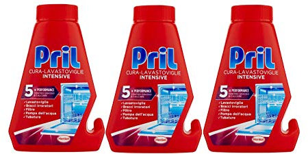 3x Pril - Detergente Cura-Lavastoviglie, Rimuove Grasso e calcare da lavastoviglie, Bracci Irroratori, Filtro - 250 ml x3= 750 ml