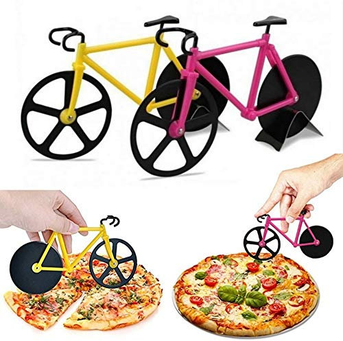 MZY1188 Stainless Steel Pizza Cutter Wheel-Bicycle Pizza Cutter Wheels，Two Wheels Chopper Slicer Stainless Steel Kitchen Bike Pizza Cutter Tools