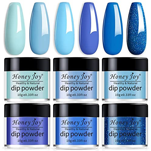 Honey Joy 6 BOX/SET Light Royal Blue Colors Dip Powder Nails Kit Nail Fine Dipping Powder Colors No Need Lamp Cure,Like Gel Polish Effect,Even & Smooth Finishing (DP-F-6pcs-10g/box)