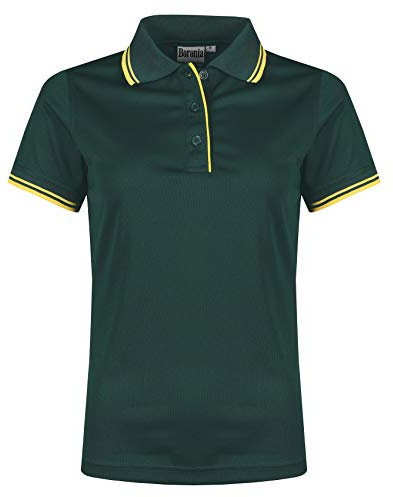 Boronia Ladies Performance Tipped Polo Shirt (UK14, Green/Gold)