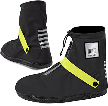 PERLETTI Copriscarpe Impermeabili Bassi Neri da Uomo Donna - Copri Scarpa Pioggia Fango Neve Catarifrangenti con Suola Antiscivolo - Galosce Antipioggia con Tallone Rinforzato (Verde Lime, L 43/45)
