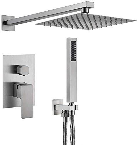 Chicstyleme - Rubinetto da bagno spazzolato con sistema doccia a mano in acciaio inox 304, sistema doccia da 10 pollici con doppia funzione, sistema doccia a incasso