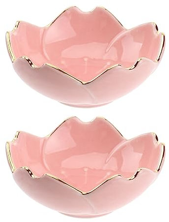 Lurrose Ceramic Dipping Sauce Dishes Set of 2 Pink Flower Porcelain Dip Bowls for Kitchen Condiments BBQ Parties 2.76 Inch