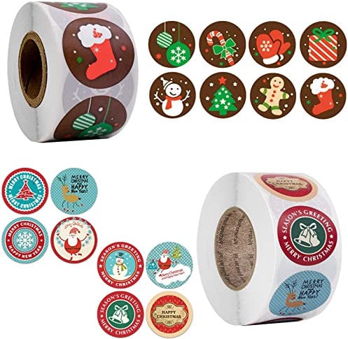 Tuofang Weihnachtsaufkleber Rolle, 1000 Stück Weihnachtsaufkleber, Rund Geschenk-Aufkleber, Weihnachtsgeschenke Sticker Etiketten, für Geschenktüten Papiertüten Weihnachtskarten (2.5cm)