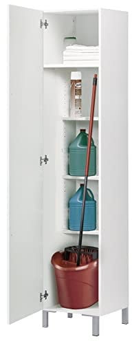Buyqualia Armario Multiusos estantes y una Puerta en Color Blanco Alto 188 / Ancho 42 / Fondo 35