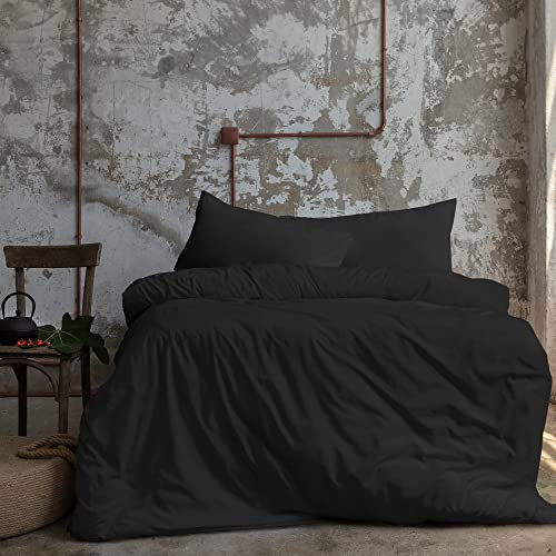 Komfortec Premium Bettwäsche 155x220 mit 1 Kissenbezug 40x80 cm Set aus Gebürstetes Mikrofaser - Schwarz