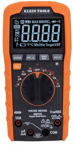 Klein Tools Multimetro digitale MM720, TRMS Auto-Ranging, bassa impedenza (LOZ), tensione 1000V AC/DC, corrente CA/CC 10A, resistenza 60 MOhms