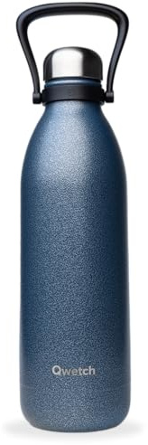 QWETCH - Bottiglia Isotermica - Titan Roc Blu 1,5L - 48h Freddo & 16h Caldo - Senza BPA, Impermeabile - Bottiglia in acciaio inox con manico di trasporto