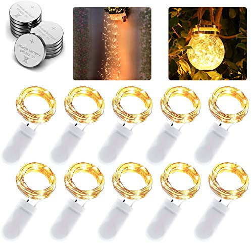 Micro LED Lichterkette mit Batterie, 10 Stück 1 Meter 10 LED Lichterketten Batterie Betrieb Auf IP65 Wasserdicht Kupfer Drahtlichterkette für Zimmer, Innen, Halloween, Weihnachten, Party