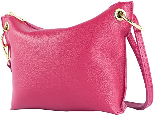 modamoda de - T243 - ital. Umhängetasche Klein Small aus Leder, Farbe:Pink