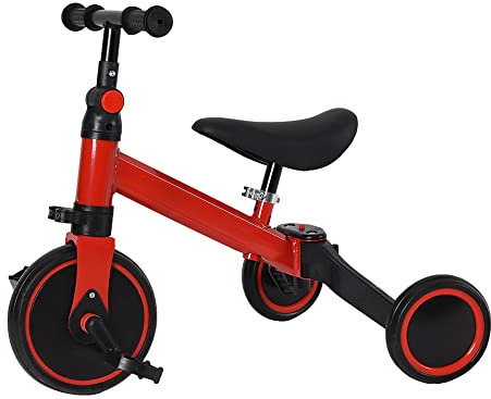 2 in 1 Kinder Dreirad & Laufrad & Balance Bike mit verstellbarem Sitz und Lenker, Kinder Tricycle mit abnehmbaren Pedalen, für Kinder von 1-3 Jahre alt-2 in 1 (rot)