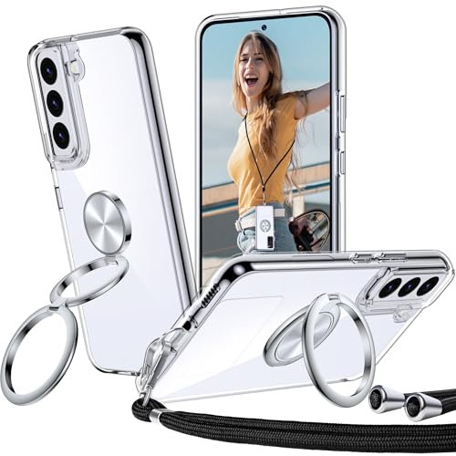 XYZ für Samsung Galaxy S22 Hülle mit Band, Doppelring Ständer HandyHülle Dünn Stoßfeste Anti-Kratzt SchutzHülle für Samsung S22 Case, Clear